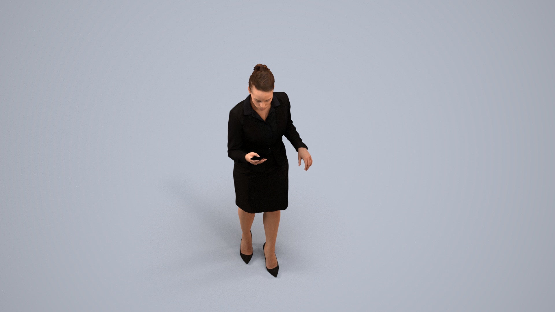 realistic 3D people woman business standing, render-ready for V-Ray and Corona, FBX OBJ, back view render