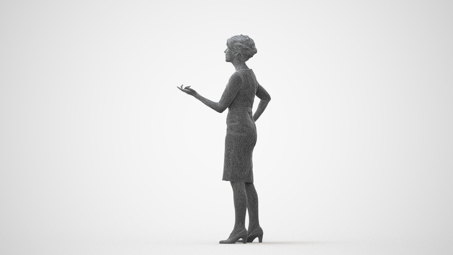 realistic 3D human woman business standing, archviz people FBX OBJ for Blender, square thumbnail