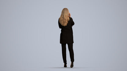 3D human model woman business walking, photogrammetry scanned person for archviz, front view render