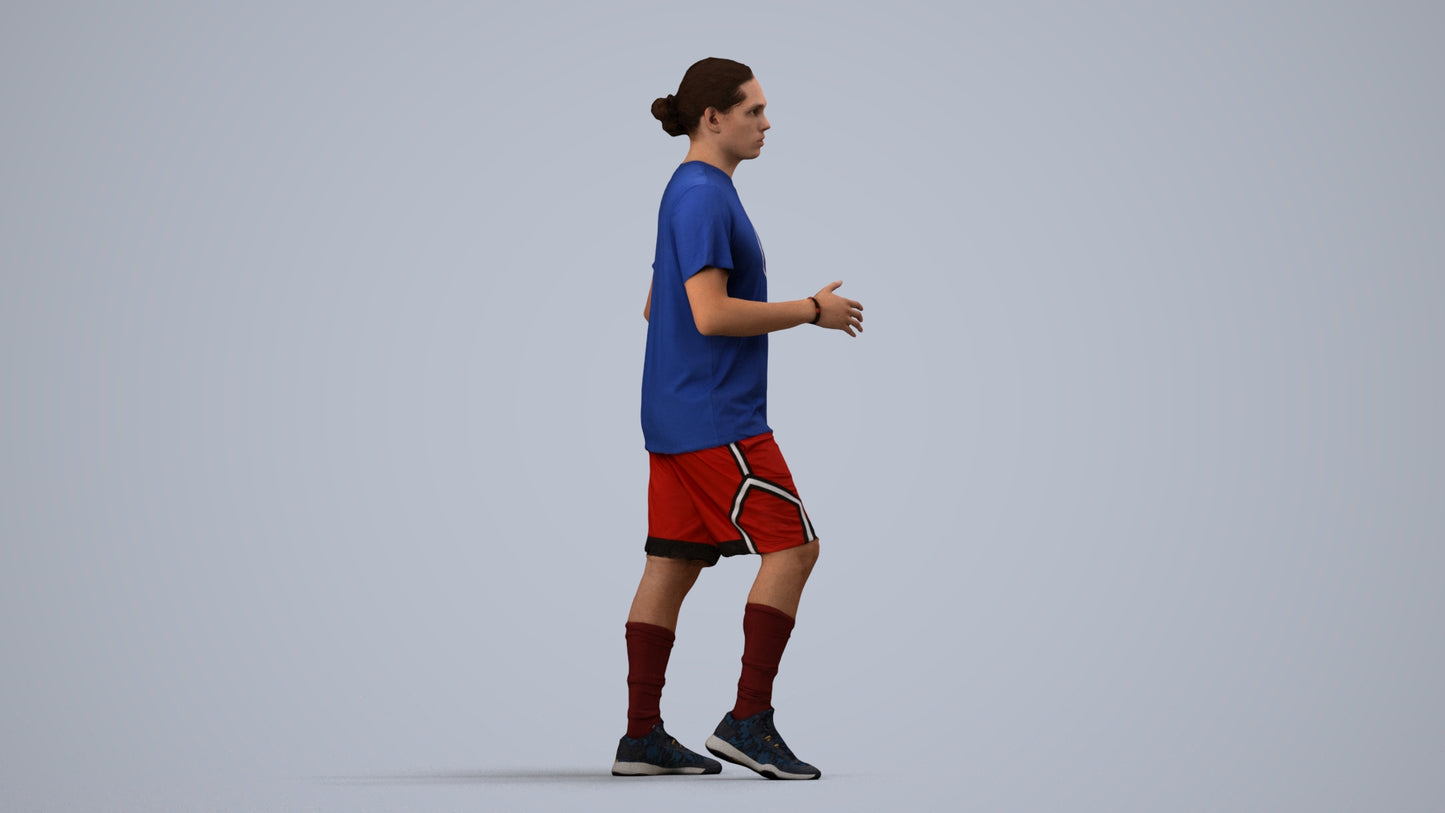 realistic 3D human man sport, archviz people FBX OBJ for Blender, side view render