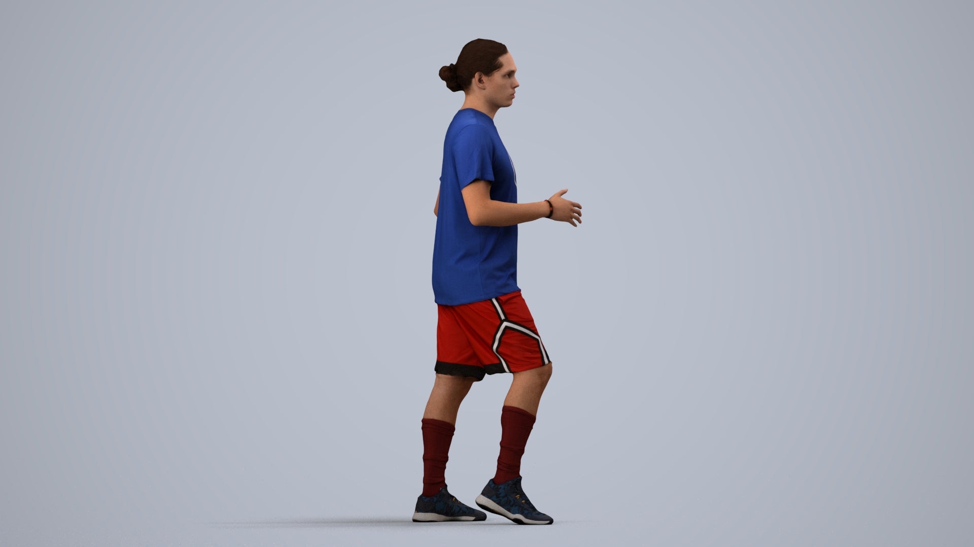 realistic 3D human man sport, archviz people FBX OBJ for Blender, side view render