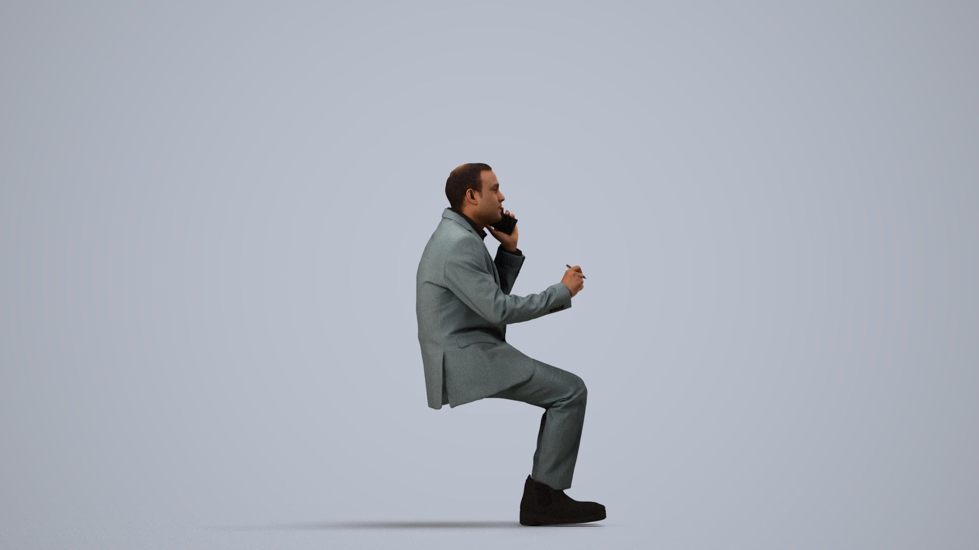 photogrammetry 3D man business shopping, realistic human model archviz FBX, side view render