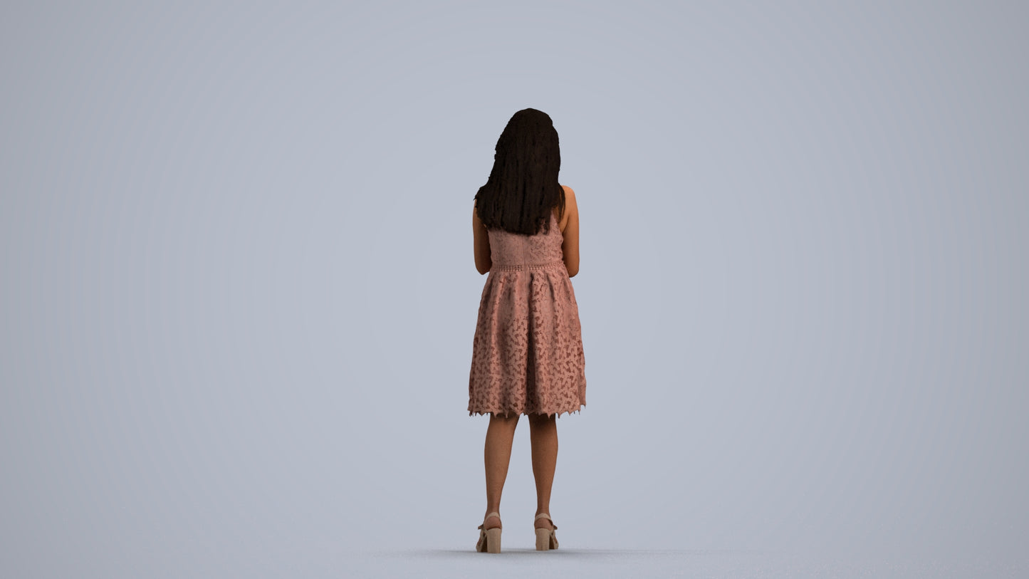 3D people model woman formal standing, scanned human for 3ds Max rendering, front view render