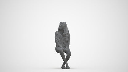 realistic 3D human woman casual sitting, archviz people FBX OBJ for Blender, three-quarter front view render