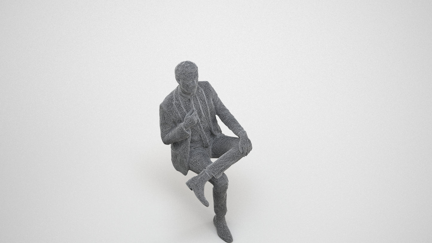 3D people model man business, scanned human for 3ds Max rendering, wireframe three-quarter view