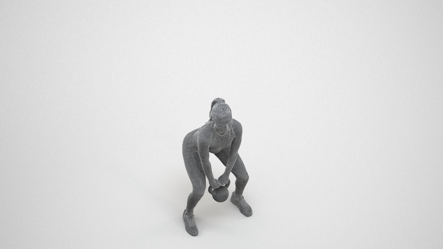 realistic 3D human woman sport, archviz people FBX OBJ for Blender, wireframe three-quarter view