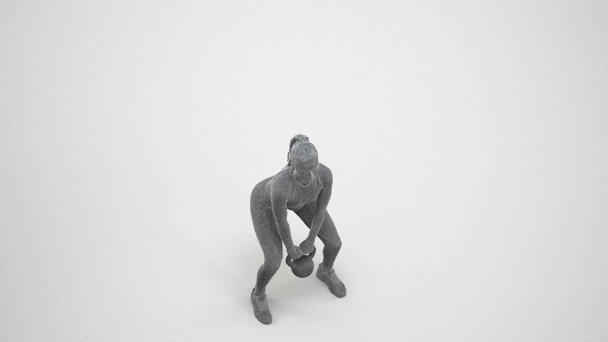 realistic 3D human woman sport, archviz people FBX OBJ for Blender, wireframe three-quarter view