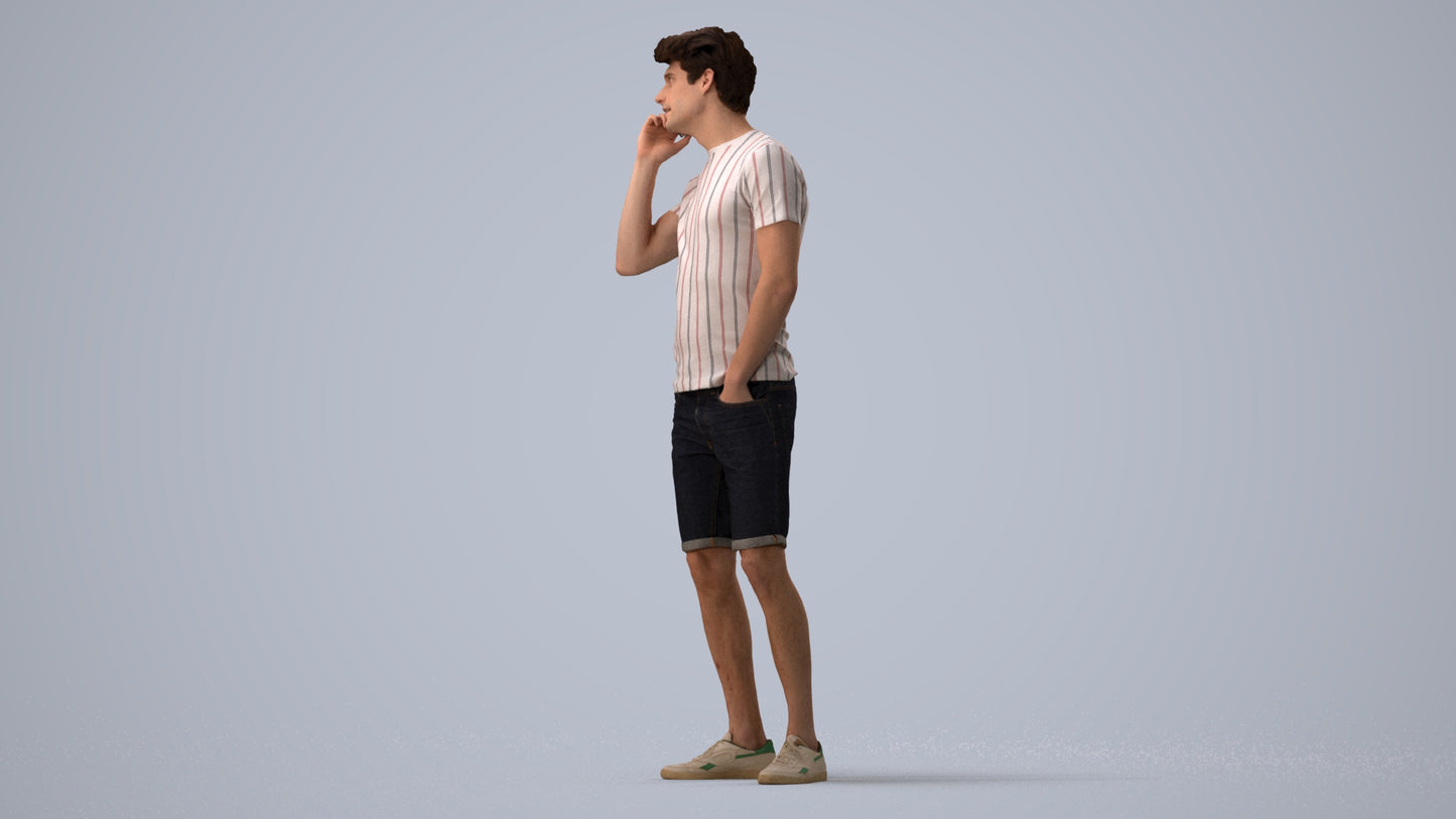 scanned 3D man casual standing, photogrammetry people for Enscape and V-Ray, three-quarter view render