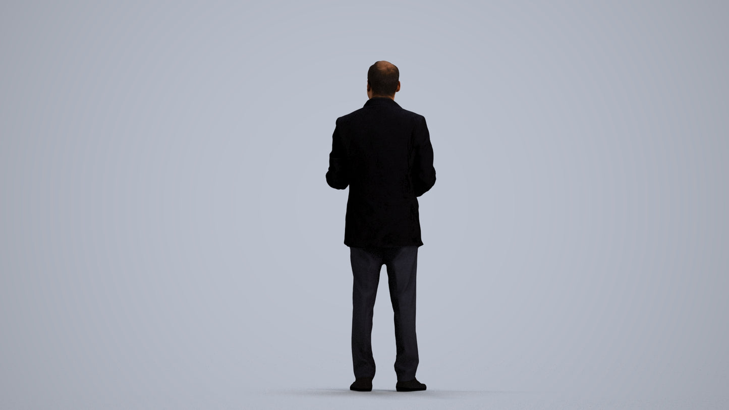 3D scanned man standing formal, photorealistic archviz people for Enscape and SketchUp, front view render