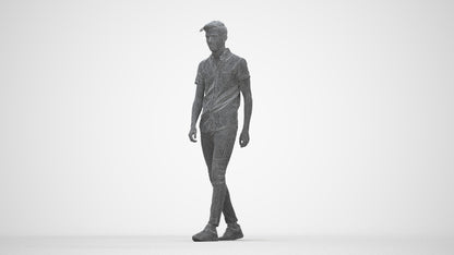 realistic 3D man casual walking, scanned archviz people for Blender and 3ds Max, wireframe back view