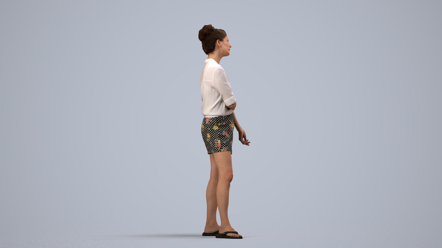 3D people model woman casual standing, scanned human for 3ds Max rendering, side view render