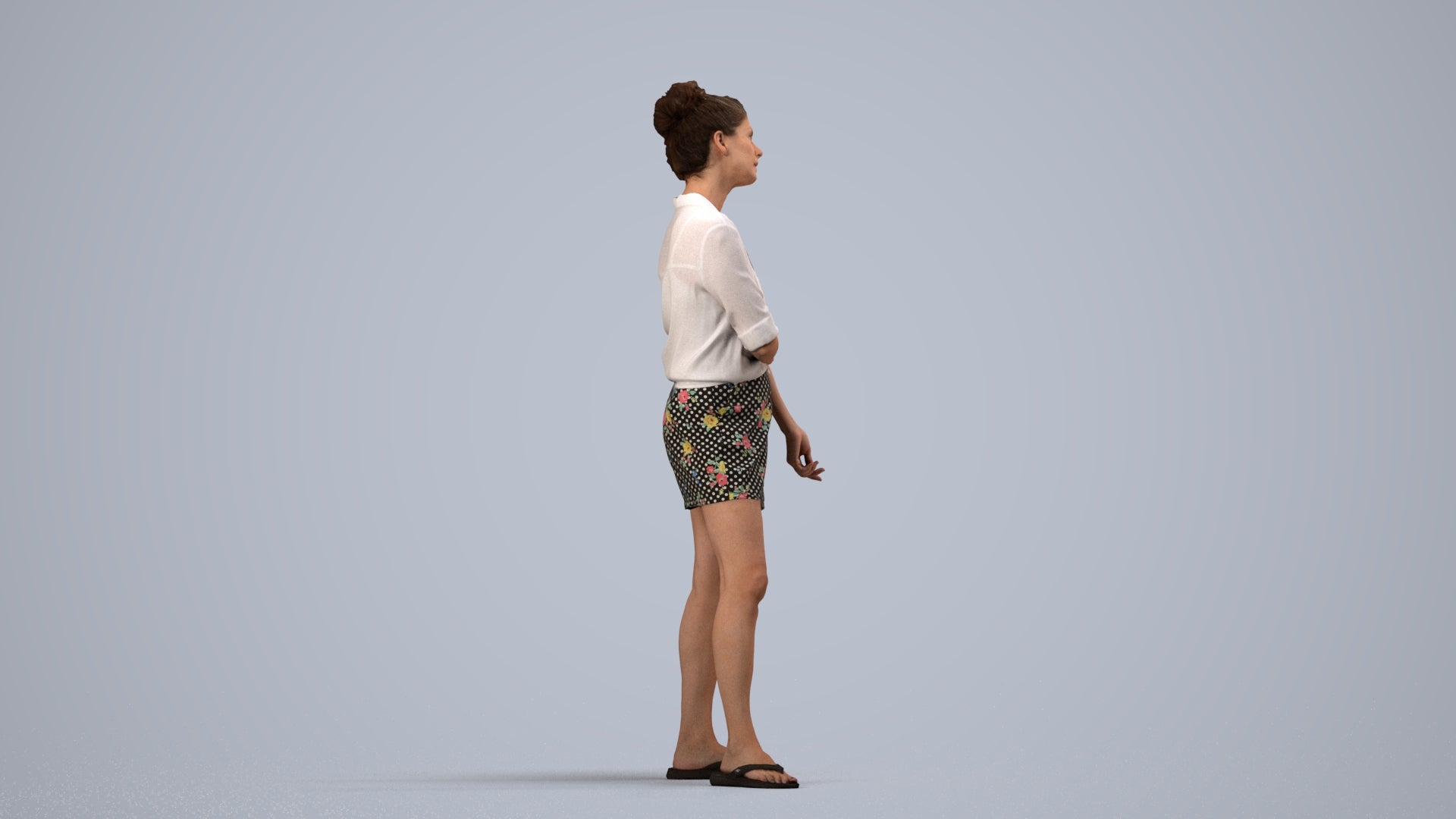 3D people model woman casual standing, scanned human for 3ds Max rendering, side view render