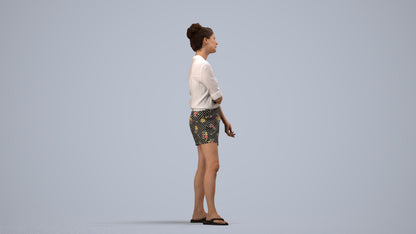 3D people model woman casual standing, scanned human for 3ds Max rendering, side view render