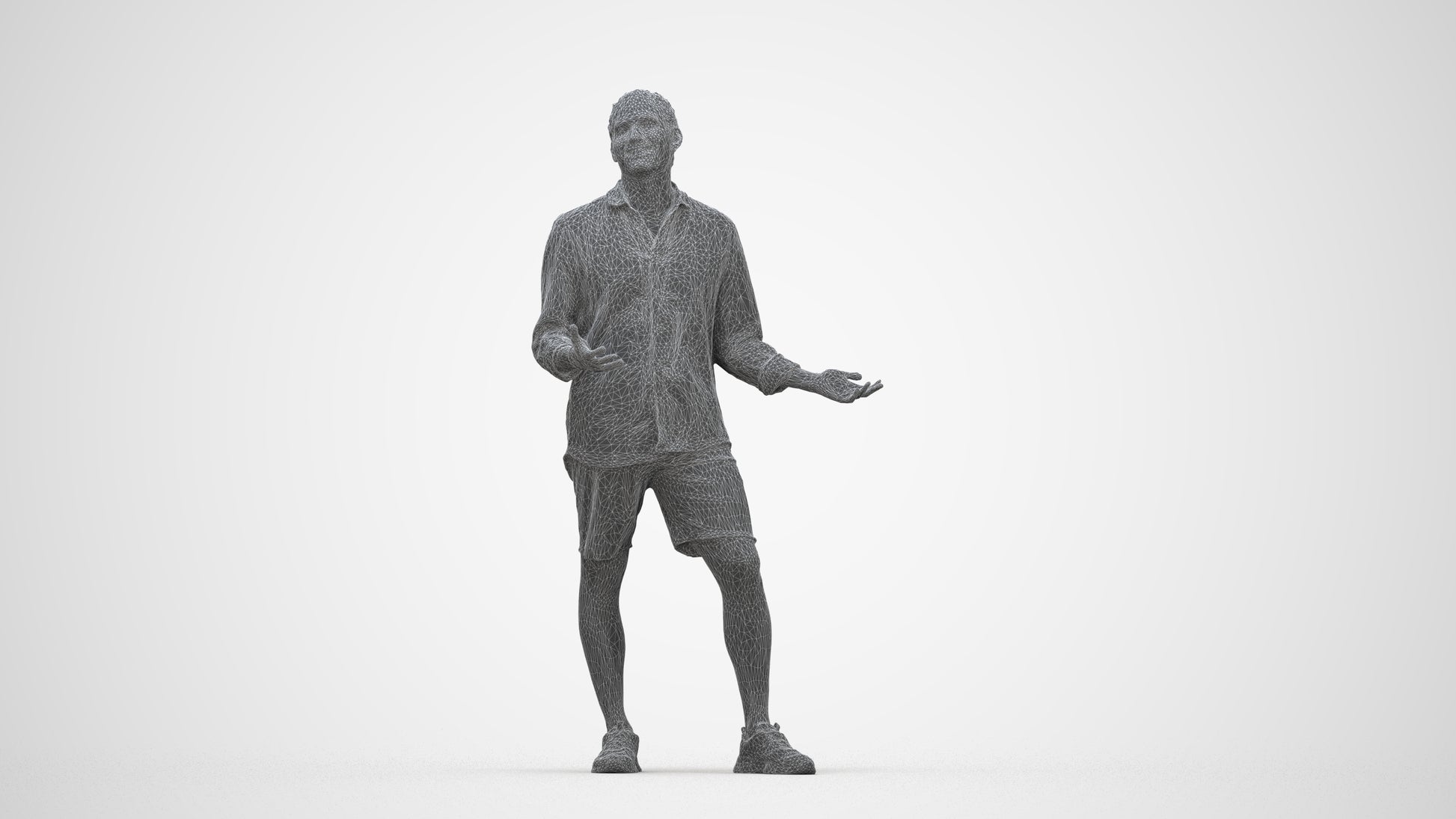 scanned 3D man casual standing, photogrammetry people for Enscape and V-Ray, wireframe back view