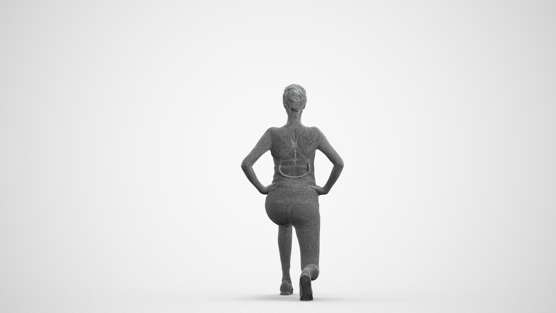 realistic 3D people woman sport, render-ready for V-Ray and Corona, FBX OBJ, wireframe front view
