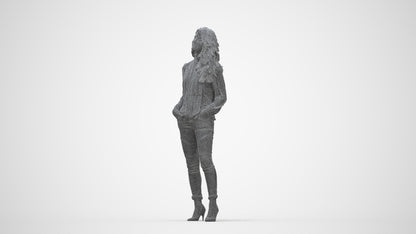 realistic 3D people woman casual standing, render-ready for V-Ray and Corona, FBX OBJ, wireframe back view