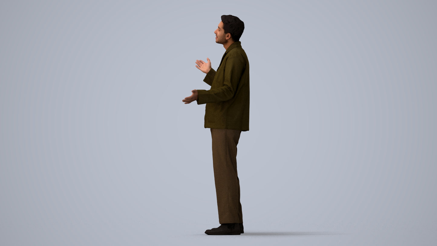 realistic 3D man casual standing, scanned archviz people for Blender and 3ds Max, three-quarter view render