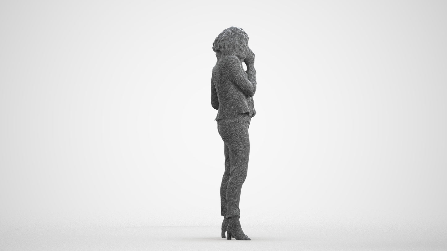 scanned 3D woman business standing, photogrammetry people for Enscape and V-Ray, wireframe front view
