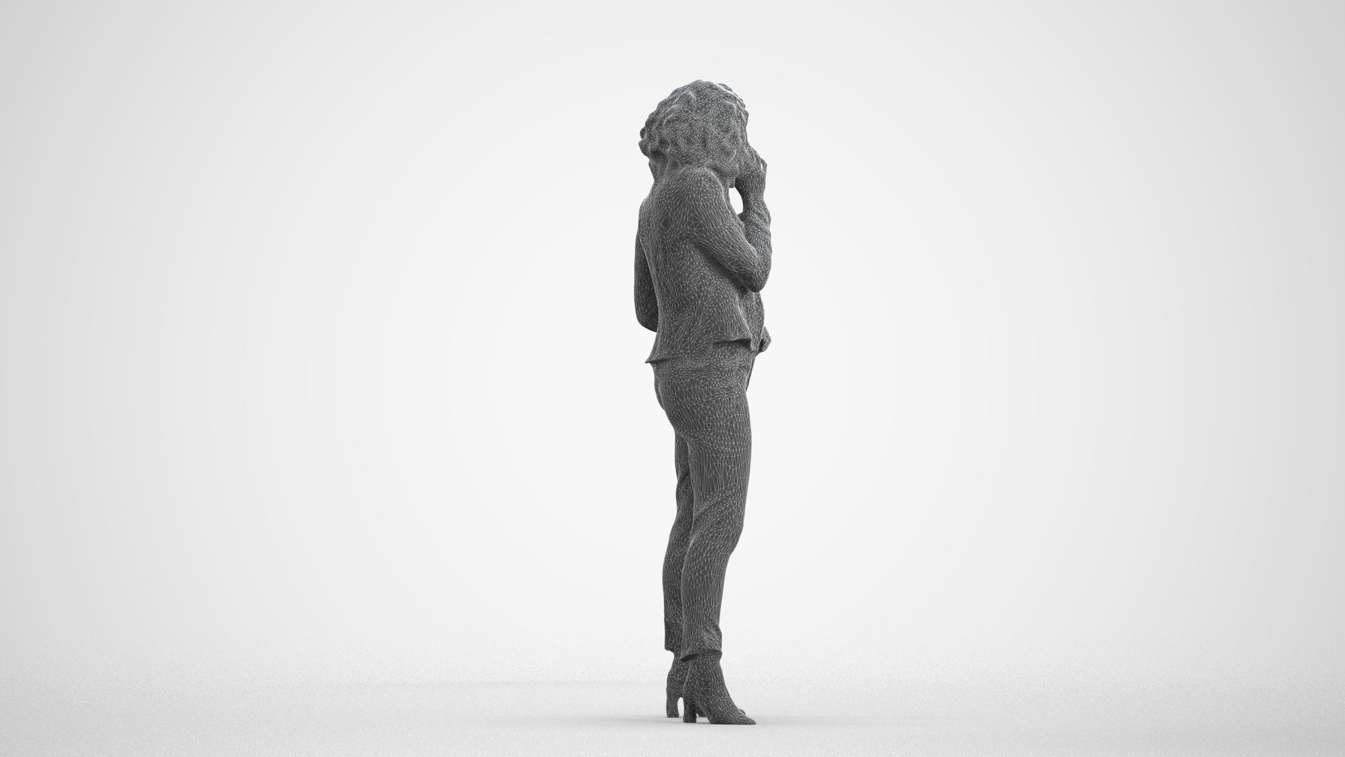 scanned 3D woman business standing, photogrammetry people for Enscape and V-Ray, wireframe front view
