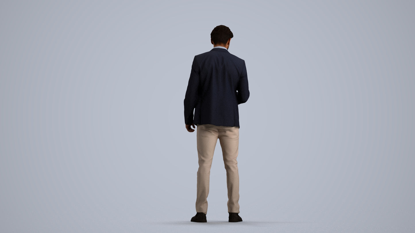 realistic 3D human man business, archviz people FBX OBJ for Blender, front view render