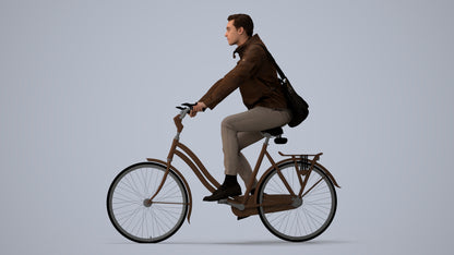realistic 3D man casual cycling, scanned archviz people for Blender and 3ds Max, three-quarter view render