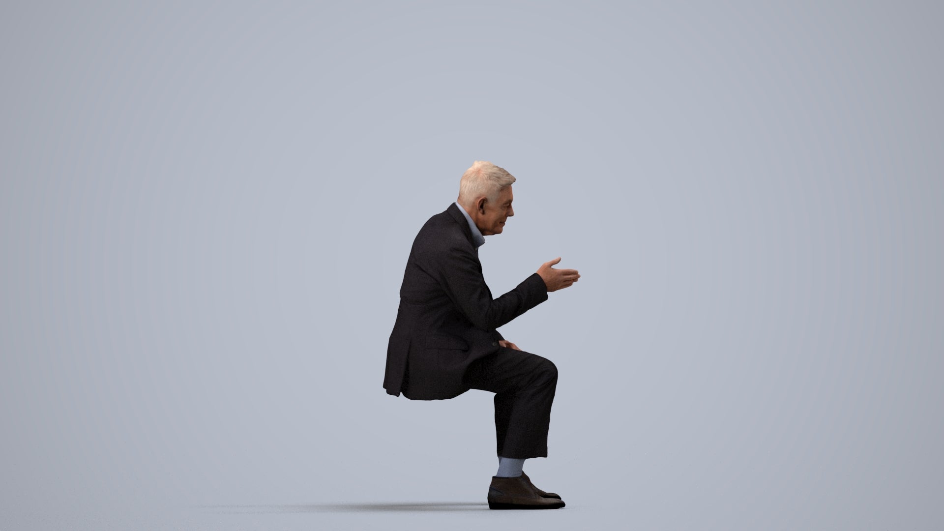 3D scanned senior man business, photorealistic archviz people for Enscape and SketchUp, side view render