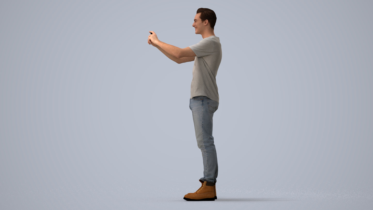 3D scanned man standing casual, photorealistic archviz people for Enscape and SketchUp, three-quarter view render