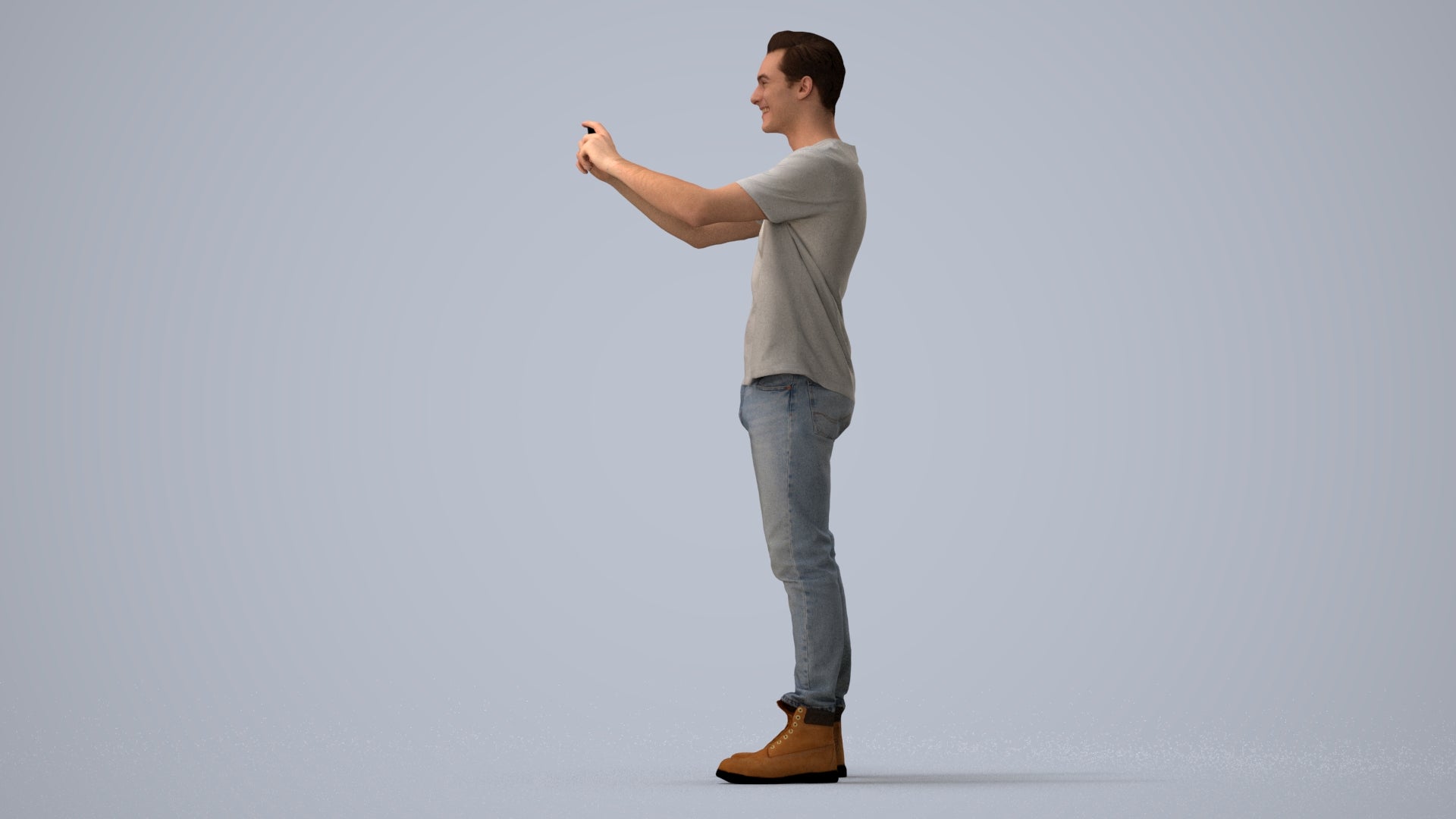 3D scanned man standing casual, photorealistic archviz people for Enscape and SketchUp, three-quarter view render