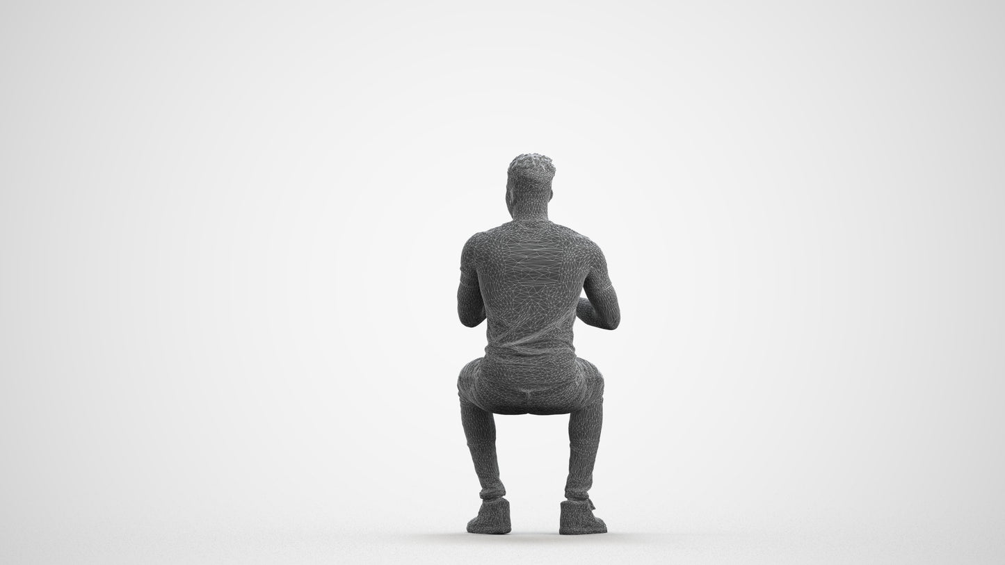 3D human model man casual business, photogrammetry scanned person for archviz, wireframe front view