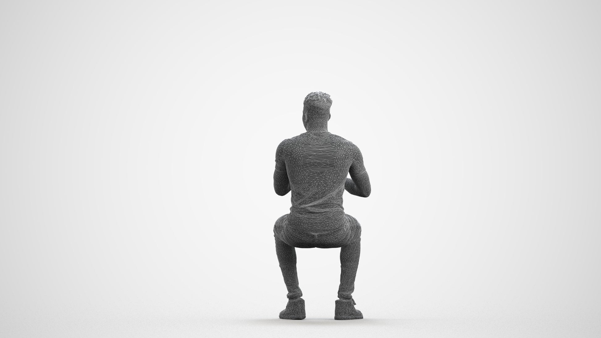 3D human model man casual business, photogrammetry scanned person for archviz, wireframe front view