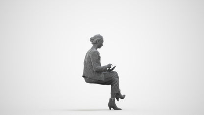 realistic 3D human woman business sitting, archviz people FBX OBJ for Blender, wireframe side view