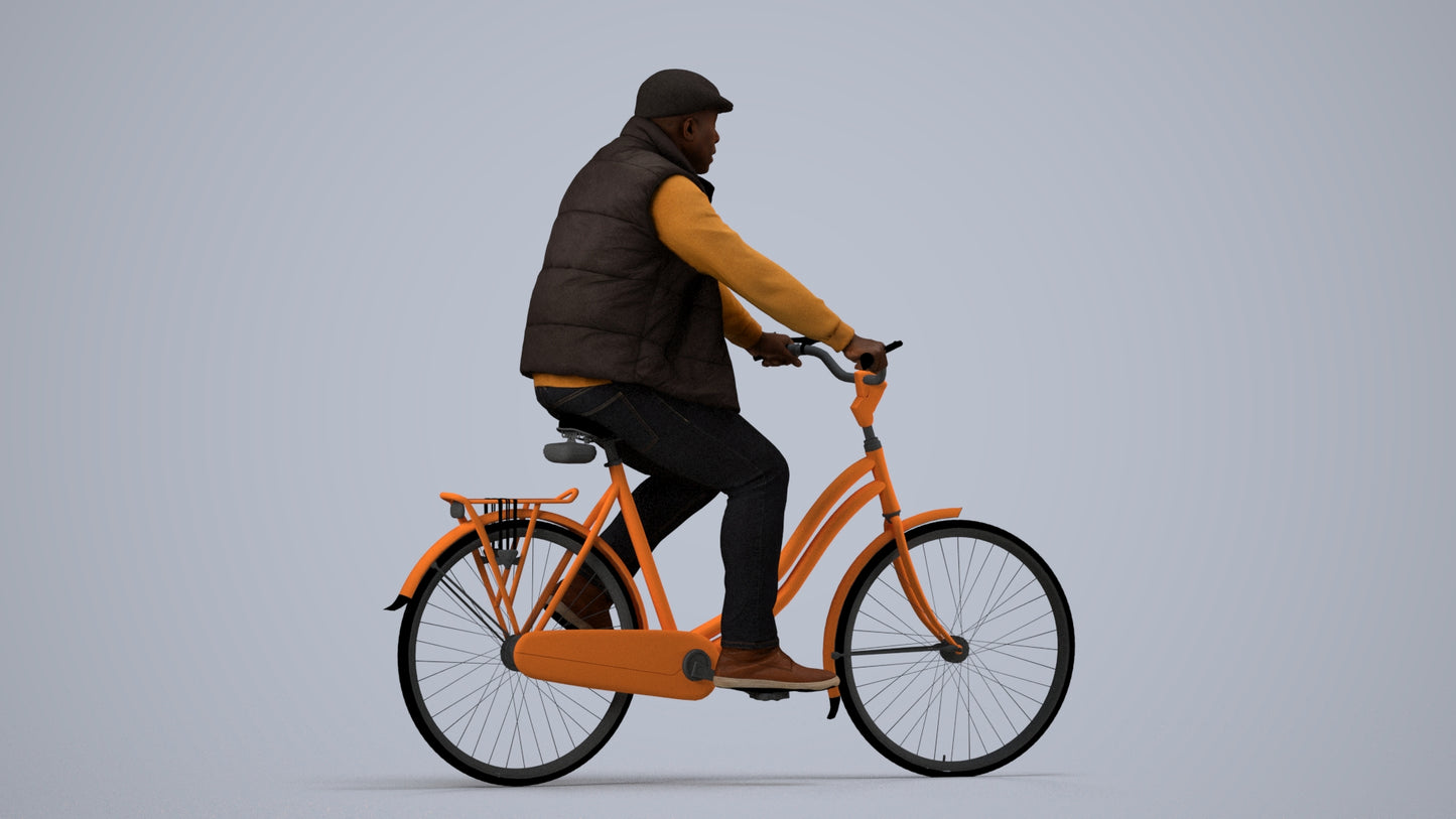 3D people model man casual cycling, scanned human for 3ds Max rendering, side view render