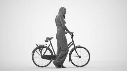 realistic 3D people woman casual cycling, render-ready for V-Ray and Corona, FBX OBJ, wireframe side view