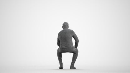realistic 3D man casual sitting, scanned archviz people for Blender and 3ds Max, wireframe front view