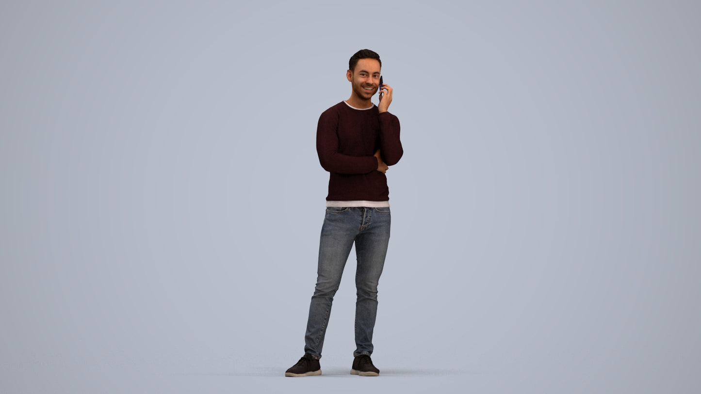 3D human model man casual standing, photogrammetry scanned person for archviz, standing pose render