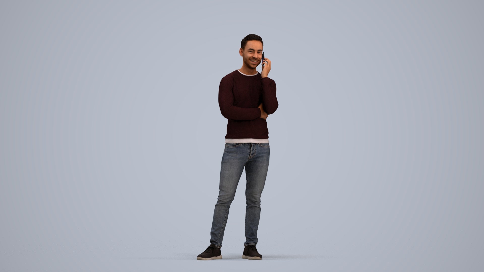 3D human model man casual standing, photogrammetry scanned person for archviz, standing pose render