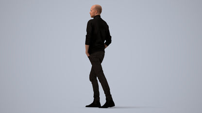 photogrammetry 3D man casual walking, realistic human model archviz FBX, three-quarter view render