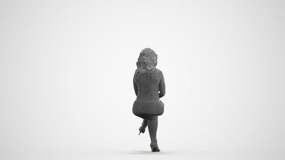 realistic 3D woman casual sitting, scanned archviz people for Blender and 3ds Max, wireframe front view