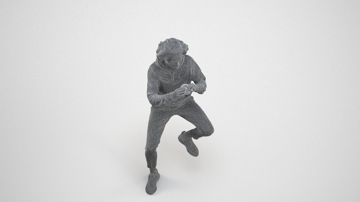 realistic 3D people man casual sitting, render-ready for V-Ray and Corona, FBX OBJ, wireframe three-quarter view