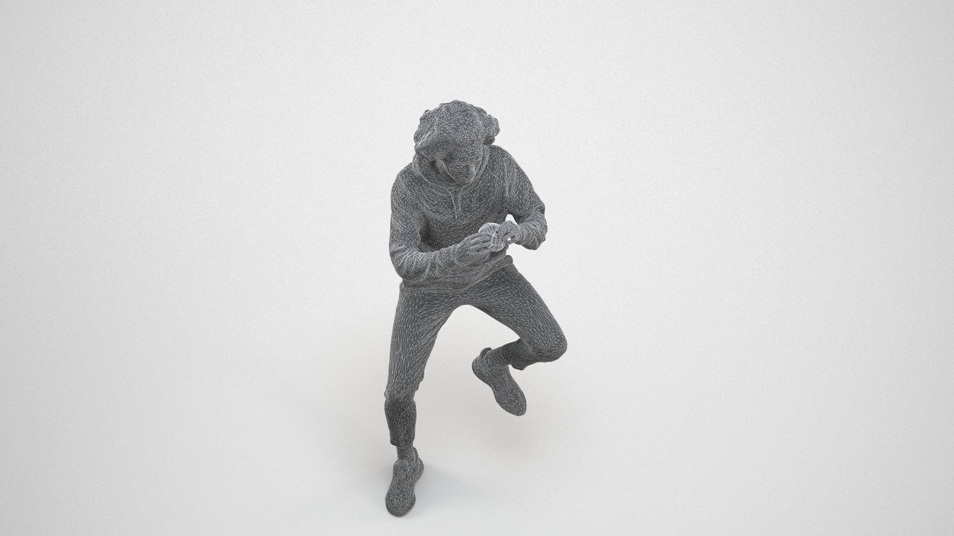 realistic 3D people man casual sitting, render-ready for V-Ray and Corona, FBX OBJ, wireframe three-quarter view
