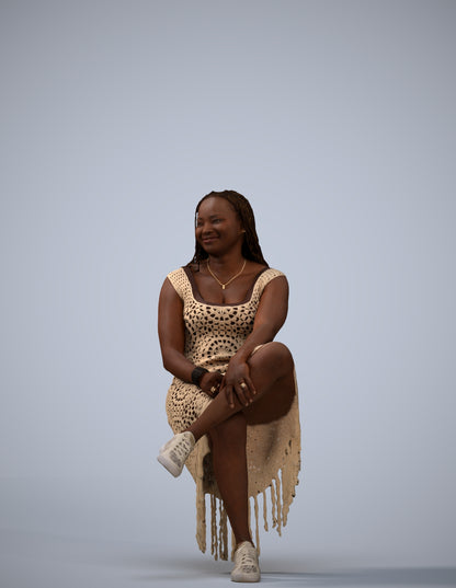 realistic 3D woman casual sitting, scanned archviz people for Blender and 3ds Max