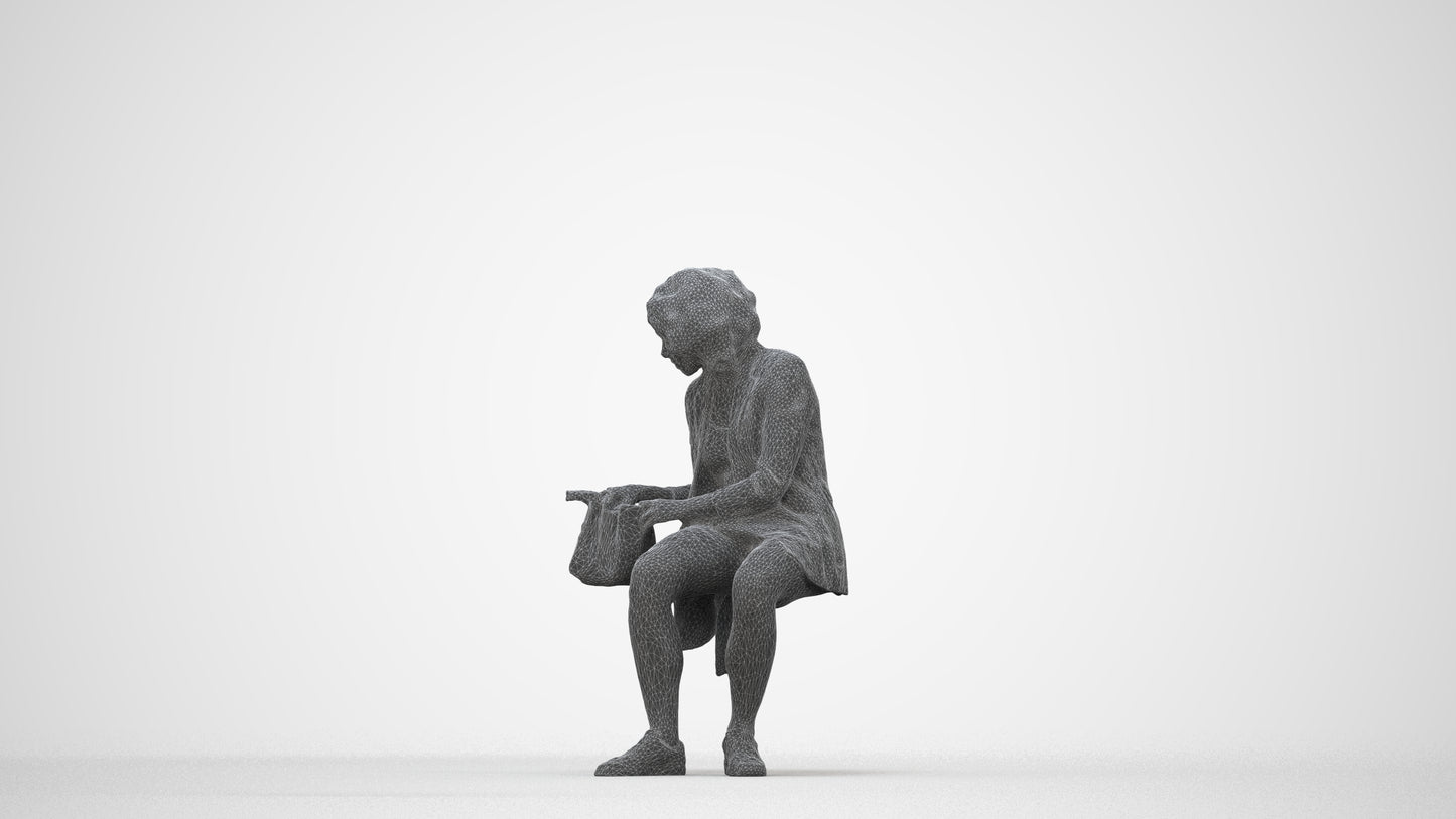 3D people model woman business sitting, scanned human for 3ds Max rendering, wireframe back view