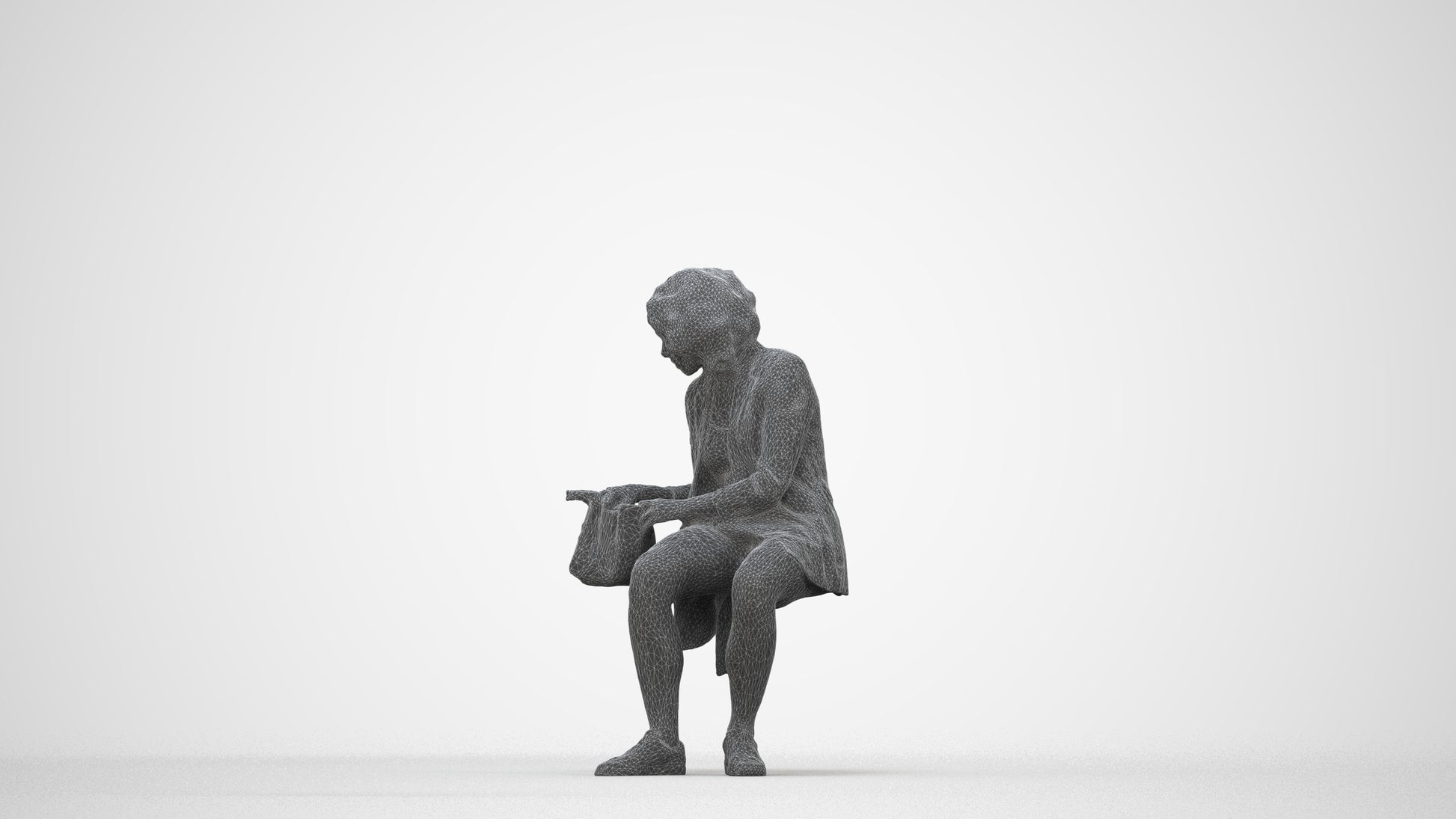 3D people model woman business sitting, scanned human for 3ds Max rendering, wireframe back view