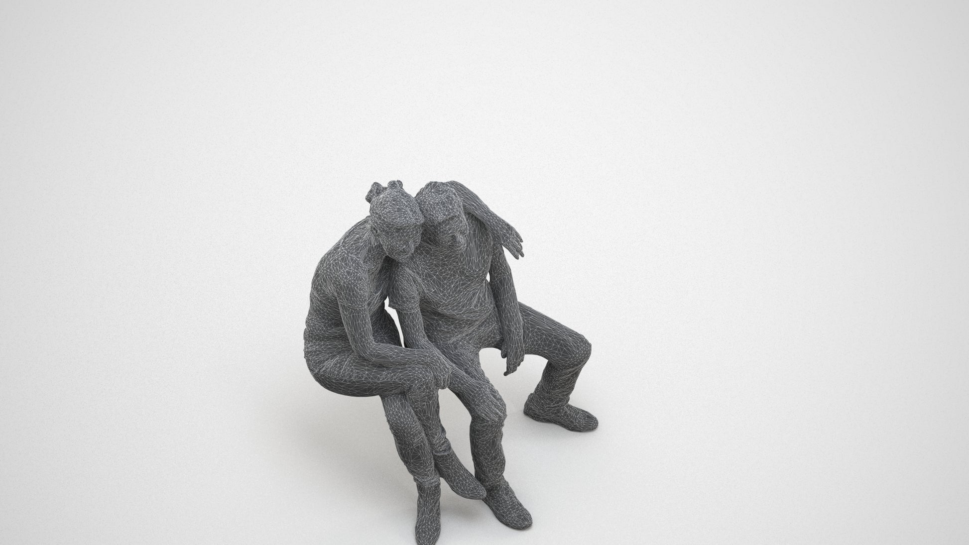 3D people model senior woman casual couple, scanned human for 3ds Max rendering, wireframe three-quarter view