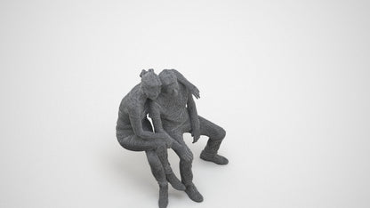 3D people model senior woman casual couple, scanned human for 3ds Max rendering, wireframe three-quarter view