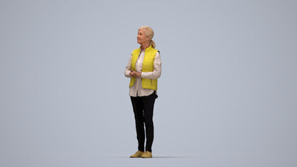 realistic 3D senior woman casual standing, scanned archviz people for Blender and 3ds Max, top-down view render