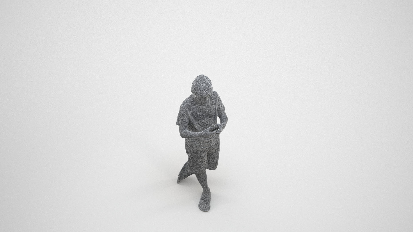 scanned 3D boy casual kids, photogrammetry people for Enscape and V-Ray, wireframe three-quarter view