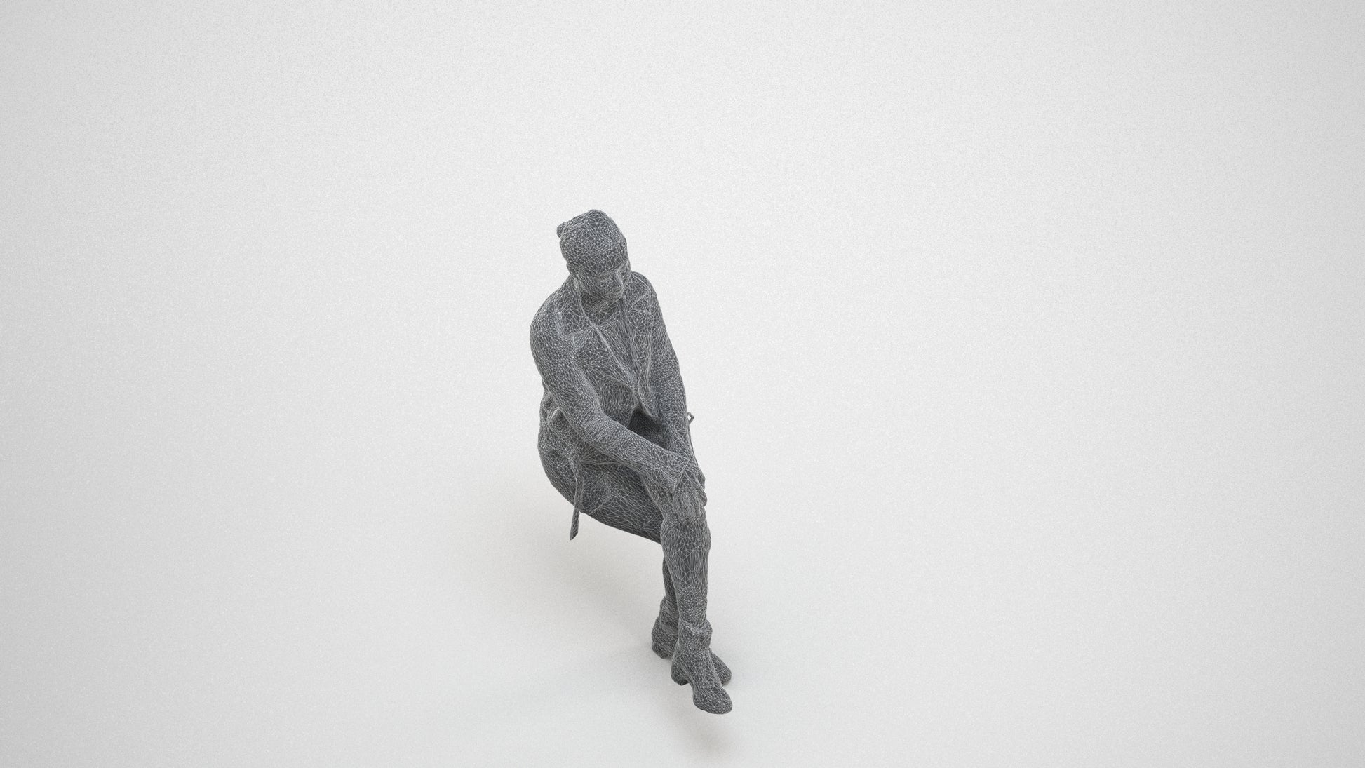 3D people model woman casual sitting, scanned human for 3ds Max rendering, wireframe three-quarter view