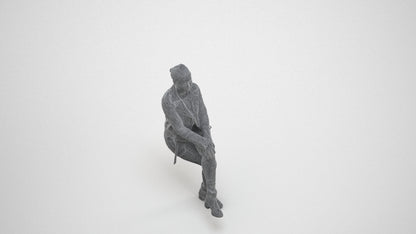 3D people model woman casual sitting, scanned human for 3ds Max rendering, wireframe three-quarter view
