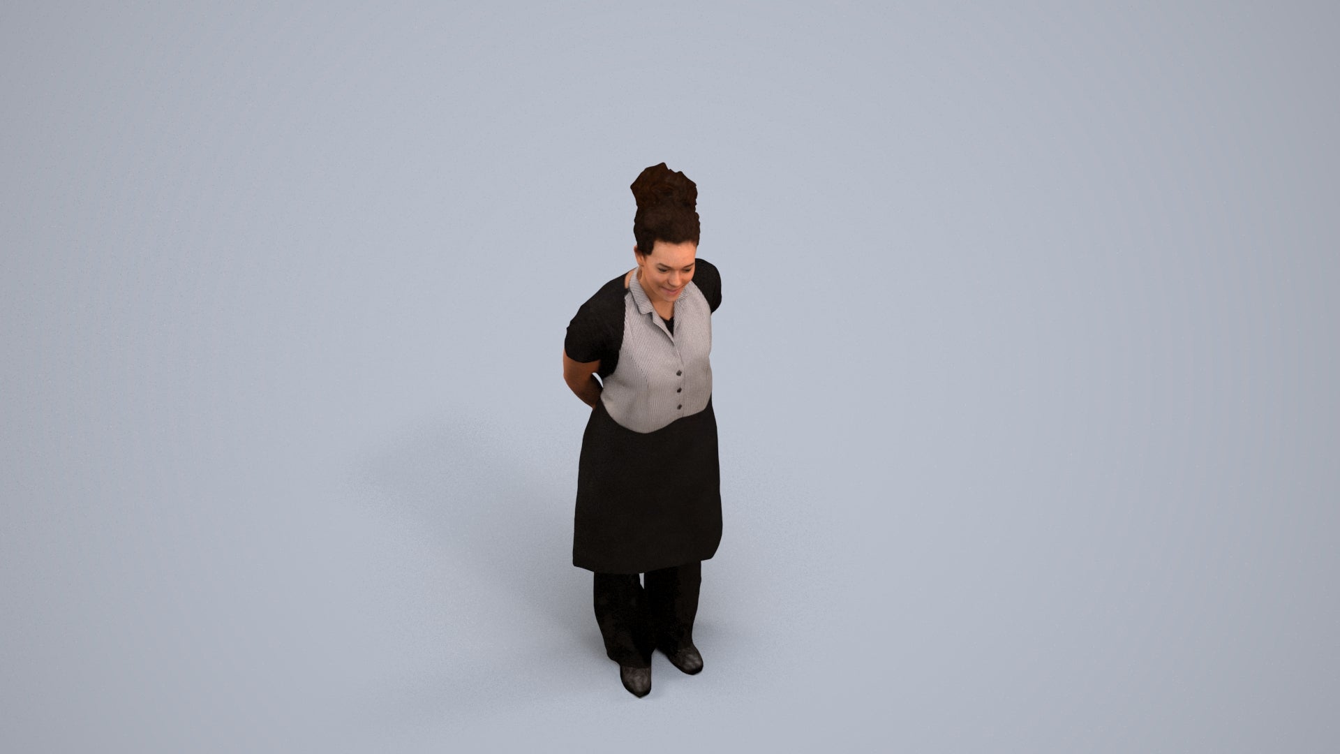 realistic 3D human woman hospitality, archviz people FBX OBJ for Blender, back view render